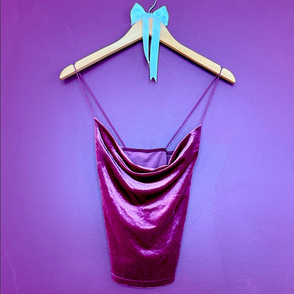 Elegant Purple Velvet Cowl Neck Top